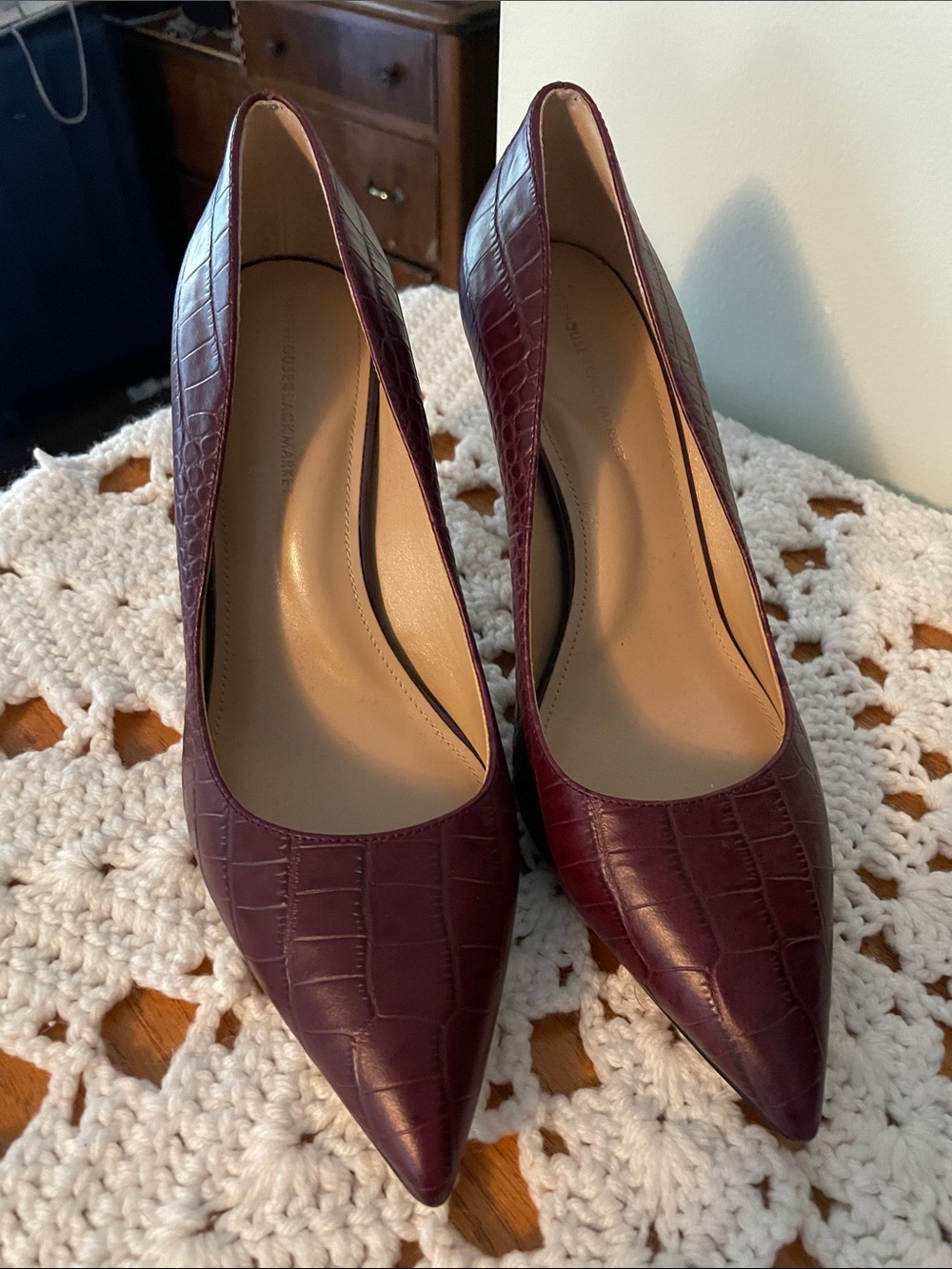 WHBM burgundy leather heels size 8.5